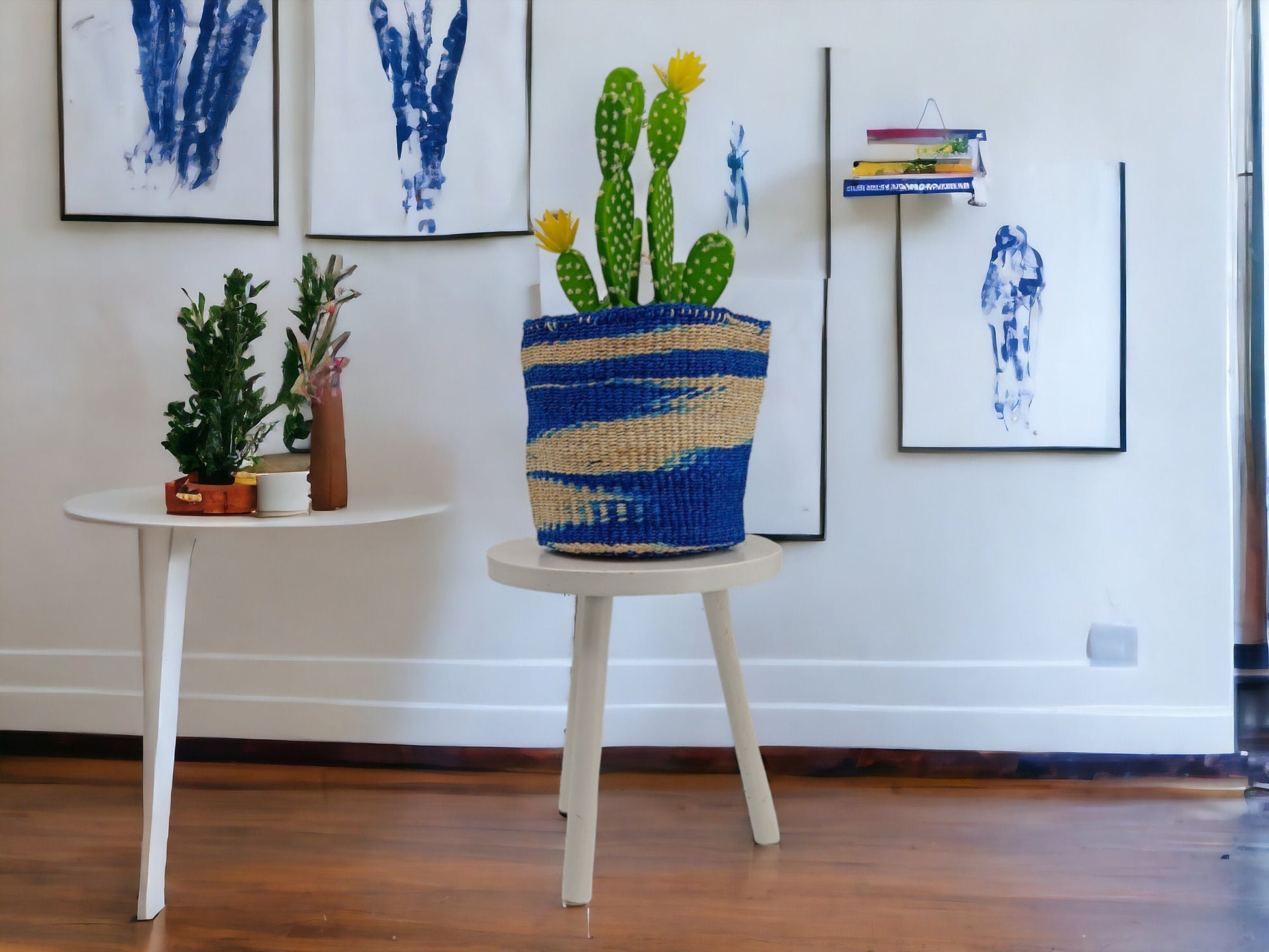 Blue Woven Basket Planter: African Sisal Basket Decor