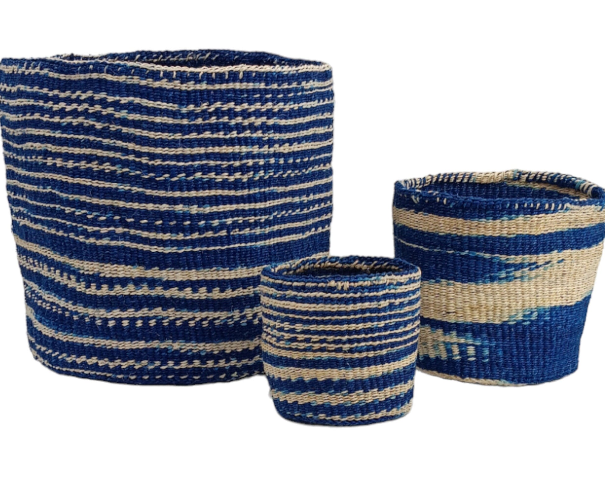 Blue Woven Basket Planter: African Sisal Basket Decor