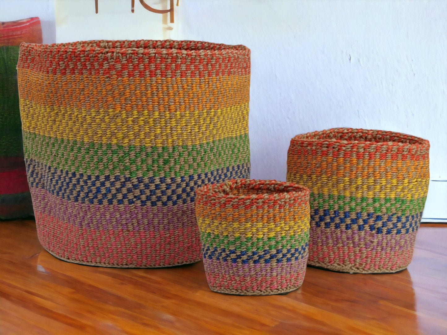 Woven Basket Planter: Colorful Sisal, Handwoven Kenyan Decor