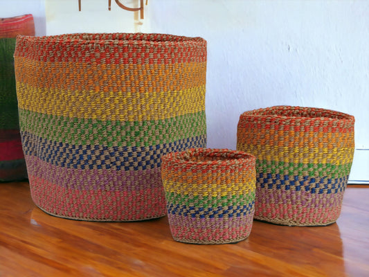 Woven Basket Planter: Colorful Sisal, Handwoven Kenyan Decor