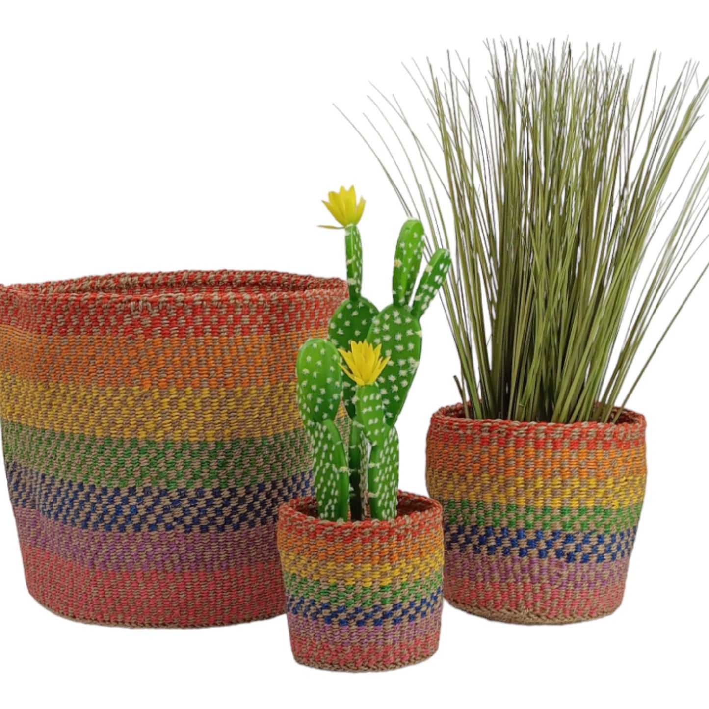 Woven Basket Planter: Colorful Sisal, Handwoven Kenyan Decor
