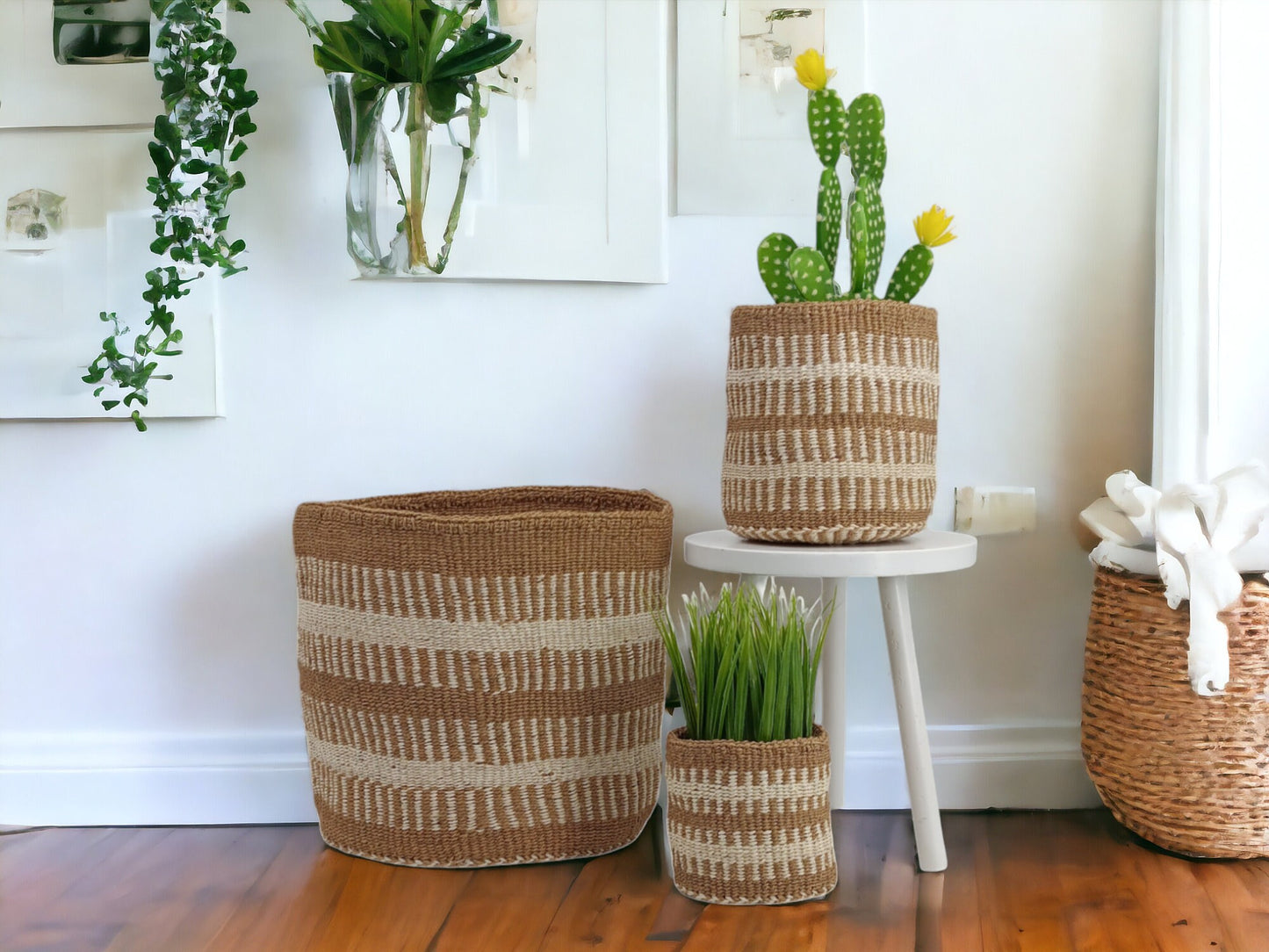 Handwoven Sisal Plant Basket: African Woven Storage Basket
