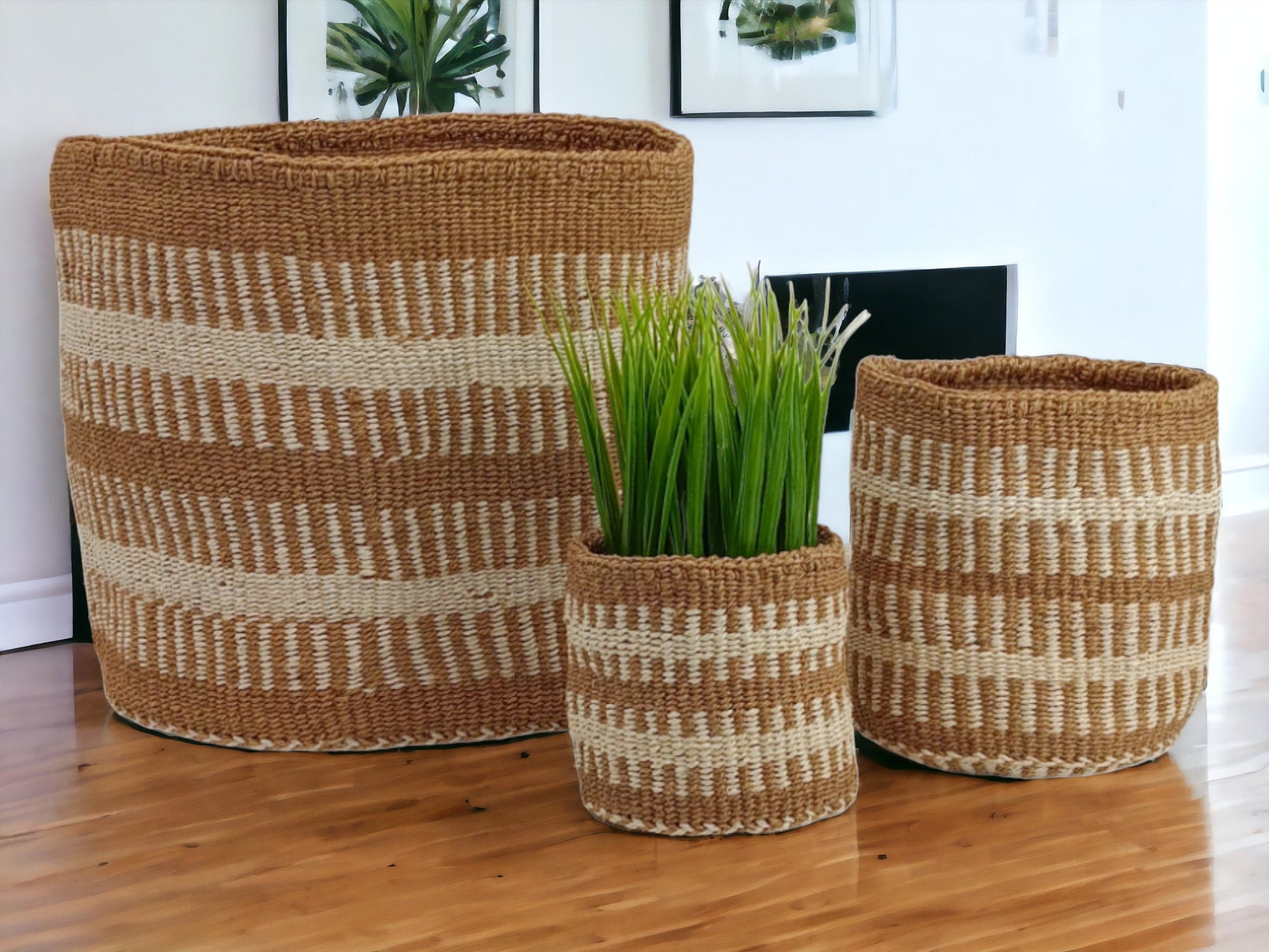 Handwoven Sisal Plant Basket: African Woven Storage Basket