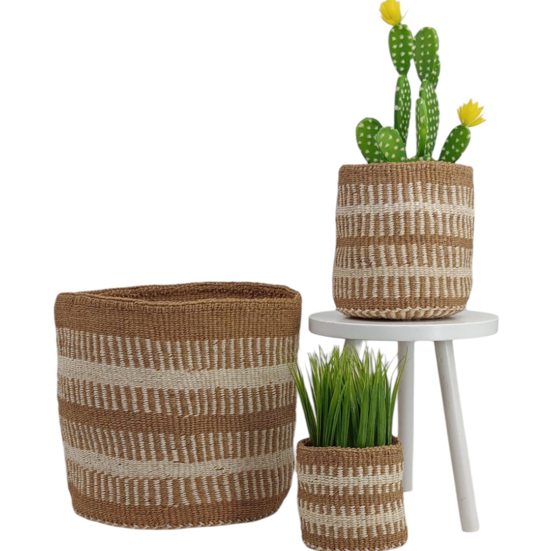 Handwoven Sisal Plant Basket: African Woven Storage Basket