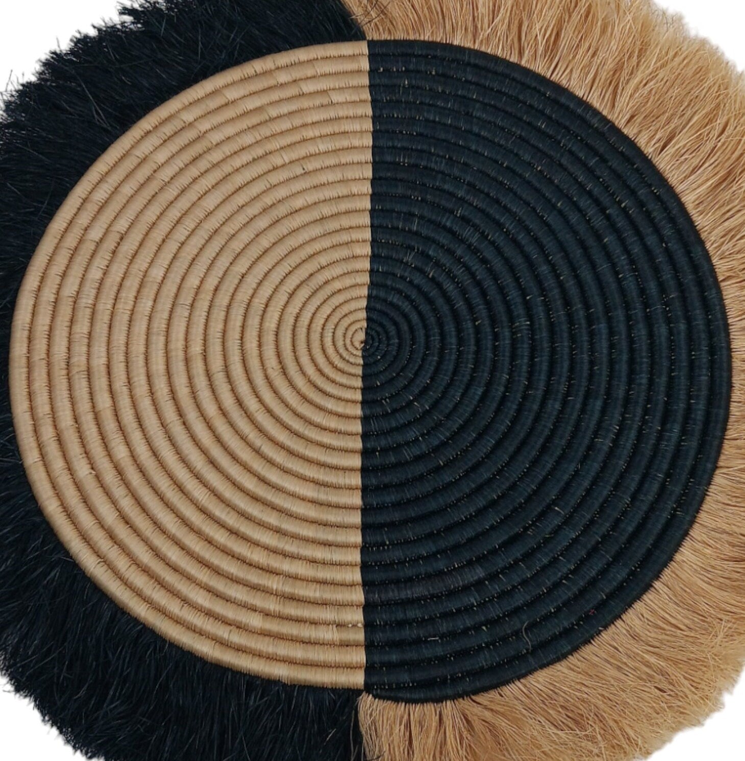 Large Fringed Wall Basket: Handwoven African Decor (18-20 Inches)