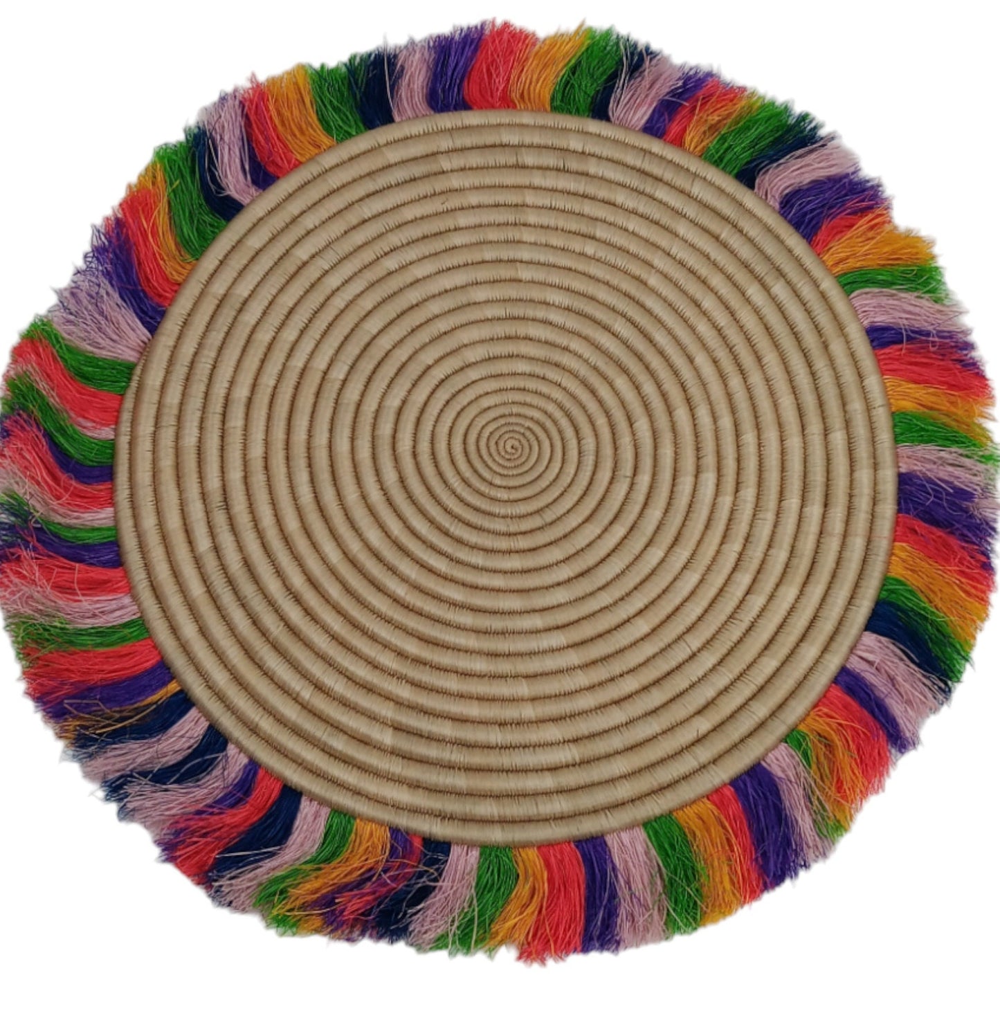 Rainbow Fringed Woven Wall Basket: Large African Decor (18-20 Inches)