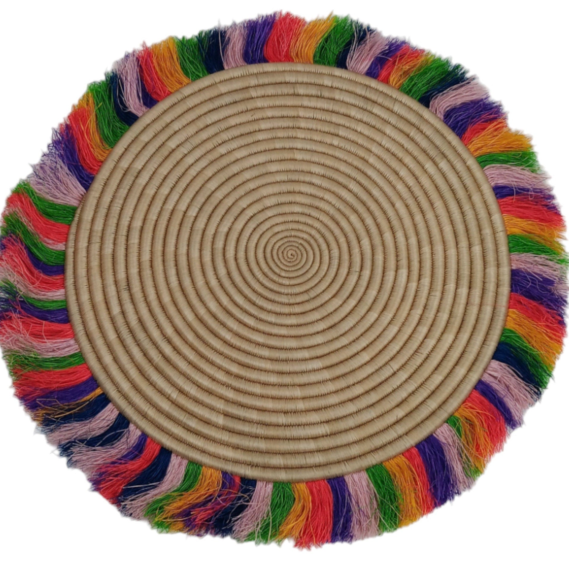 Rainbow Fringed Woven Wall Basket: Large African Decor (18-20 Inches)