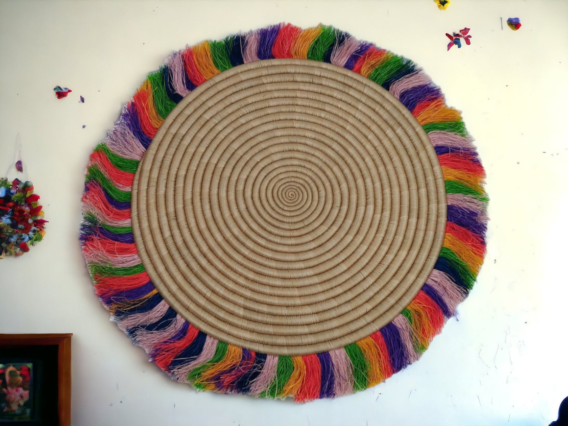 Rainbow Fringed Woven Wall Basket: Large African Decor (18-20 Inches)