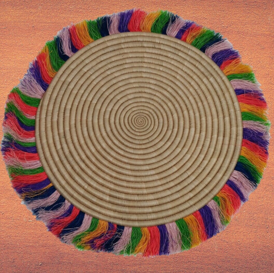 Rainbow Fringed Woven Wall Basket: Large African Decor (18-20 Inches)