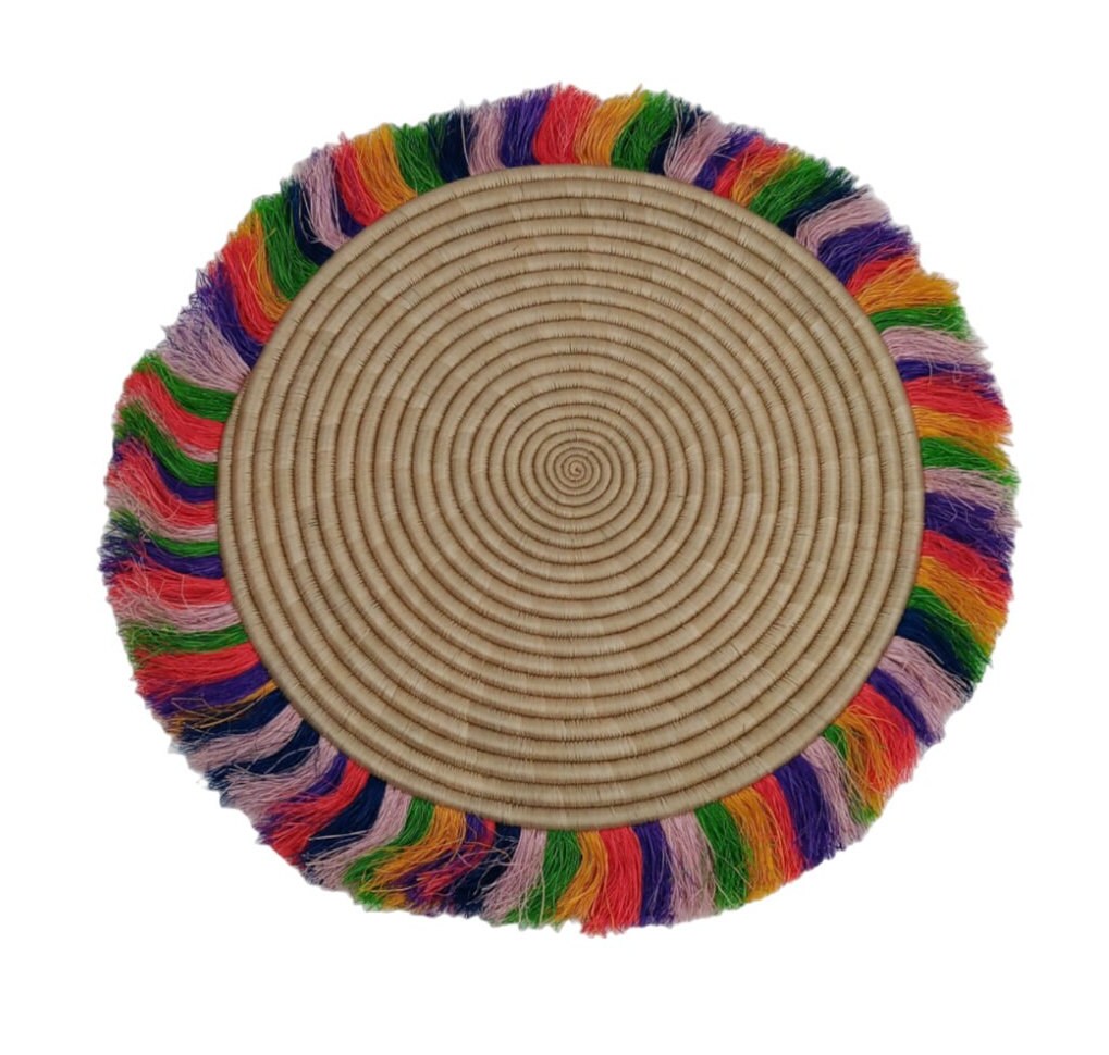 Rainbow Fringed Woven Wall Basket: Large African Decor (18-20 Inches)