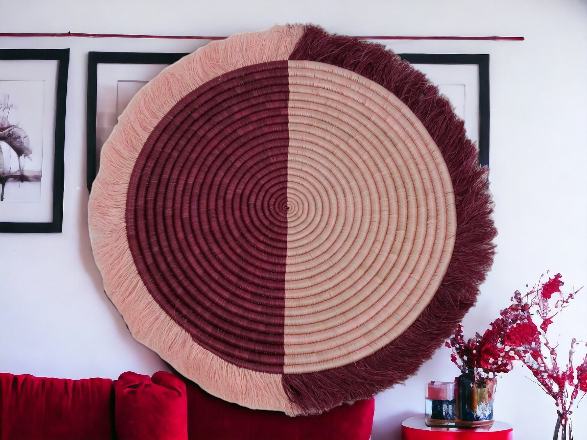 Large Fringed Woven Wall Basket: Colorful African Decor (18-20 Inches)