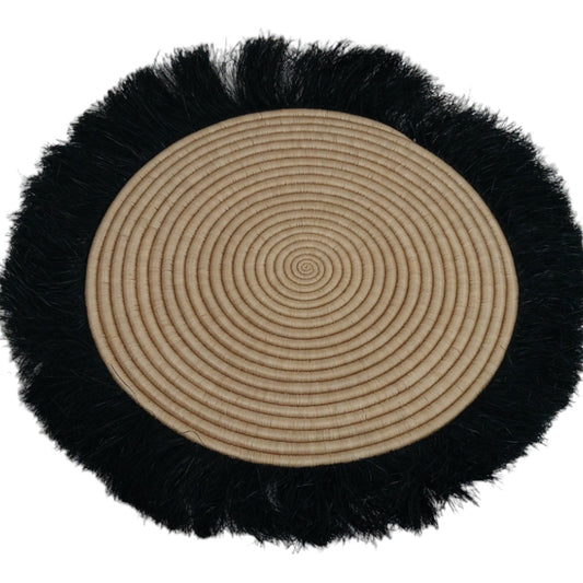 Fringed Woven Wall Basket: Large African Sweetgrass Decor