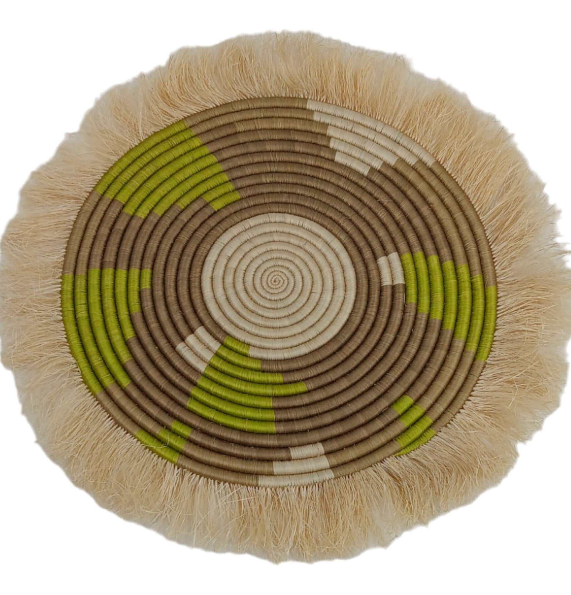 Large Fringed Wall Basket: Handwoven Sweetgrass & Sisal Decor