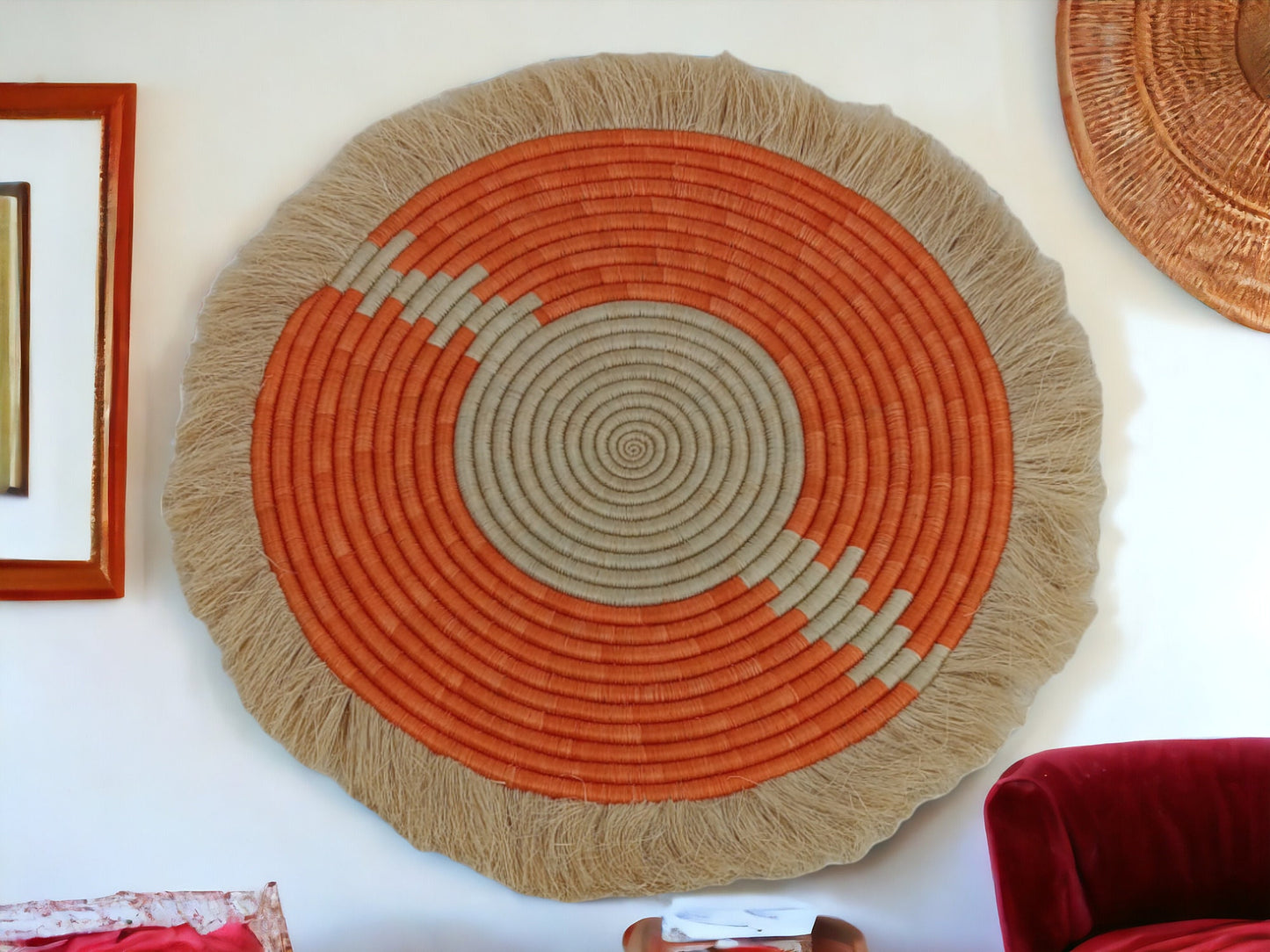 Large Fringed Wall Basket: Handwoven African Decor (18-20" Wide)