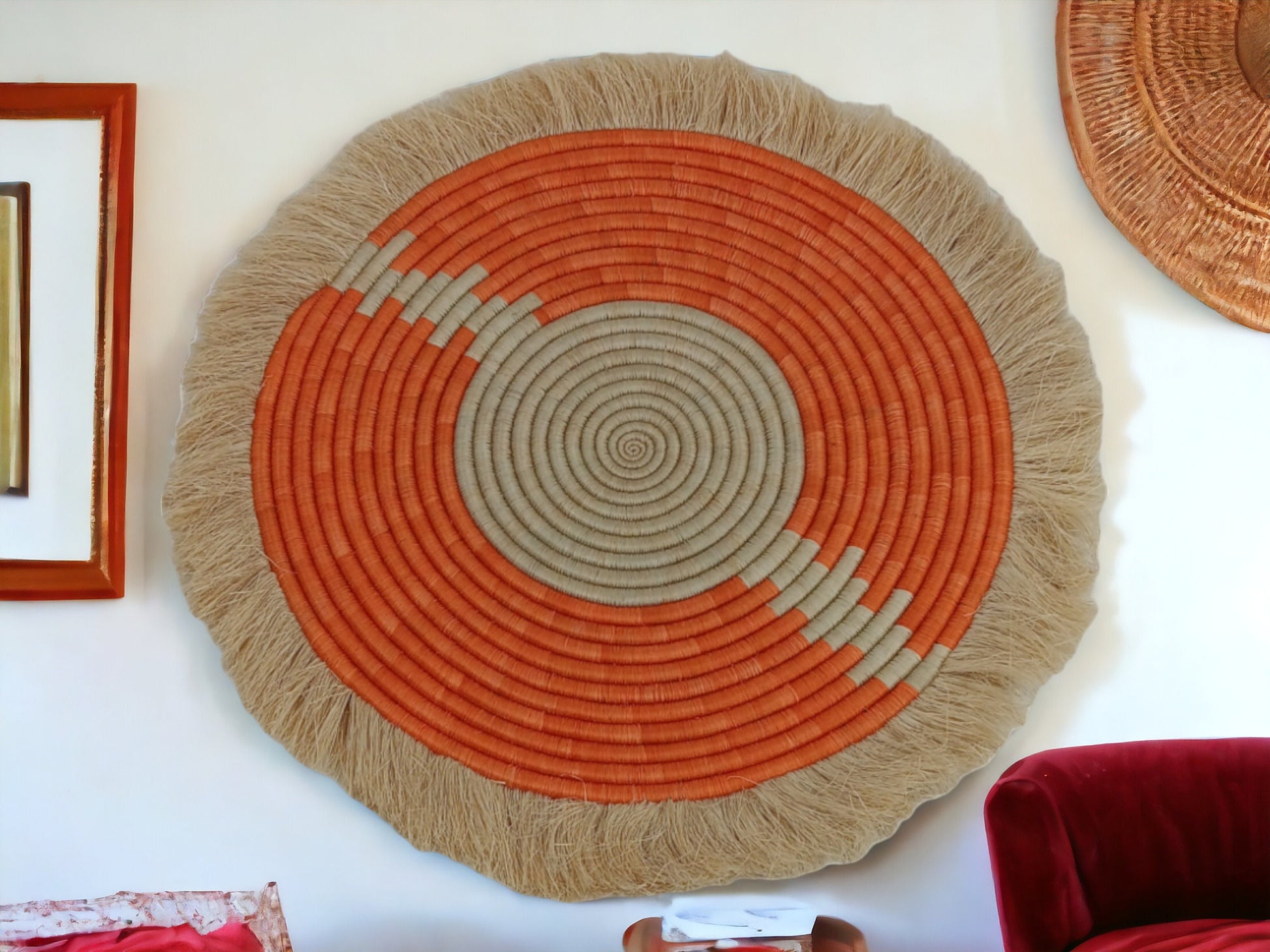 Large Fringed Wall Basket: Handwoven African Decor (18-20" Wide)