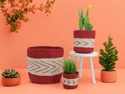 Handwoven Sisal Basket Planter: Colorful African Storage, Boho Decor