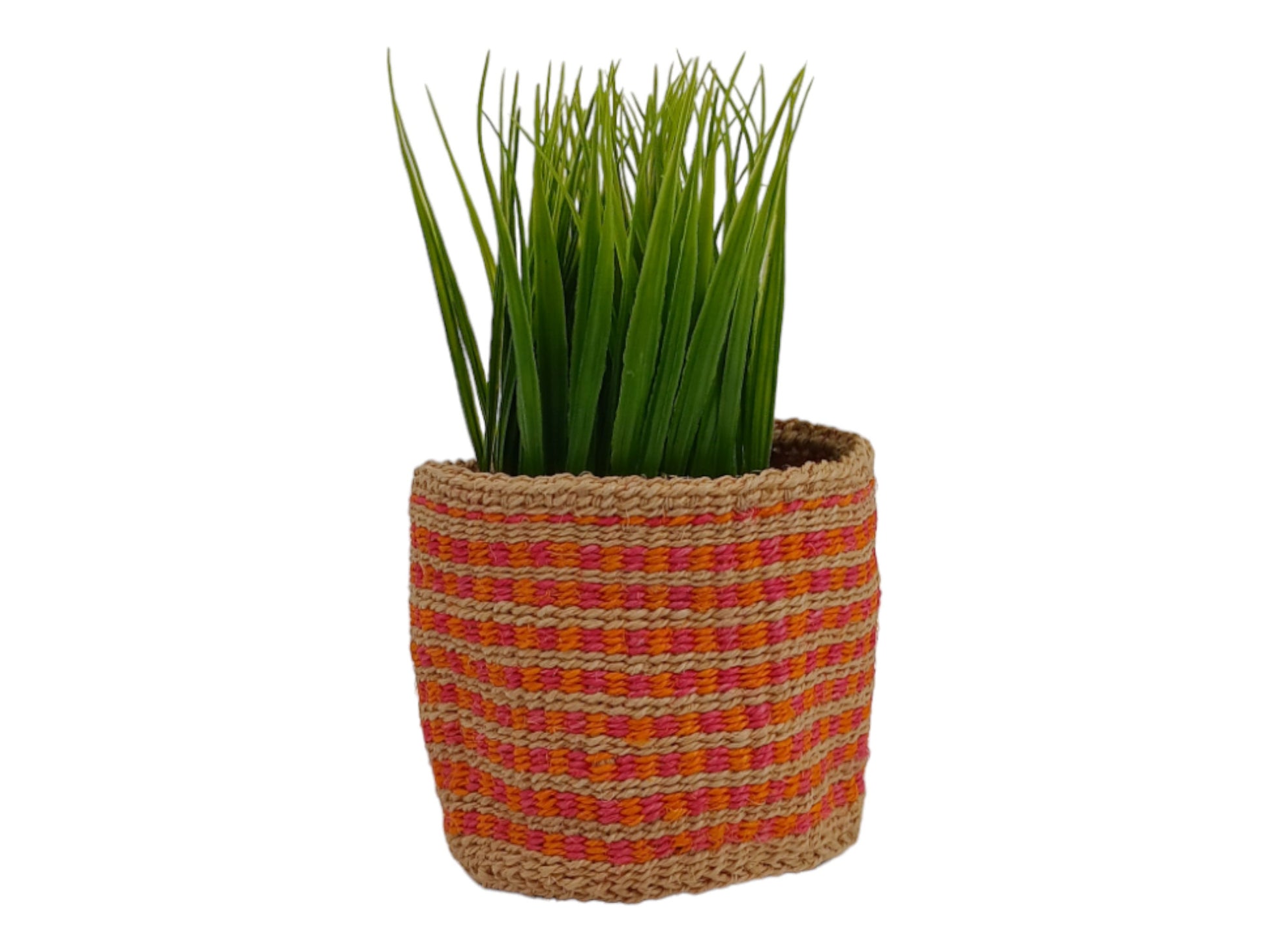 Woven Basket Planter: Colorful Boho Decor, Handwoven Sisal