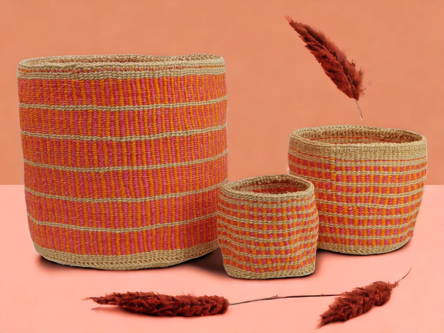 Woven Basket Planter: Colorful Boho Decor, Handwoven Sisal