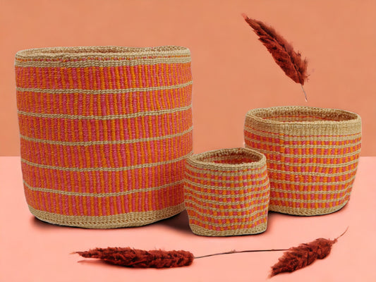 Woven Basket Planter: Colorful Boho Decor, Handwoven Sisal