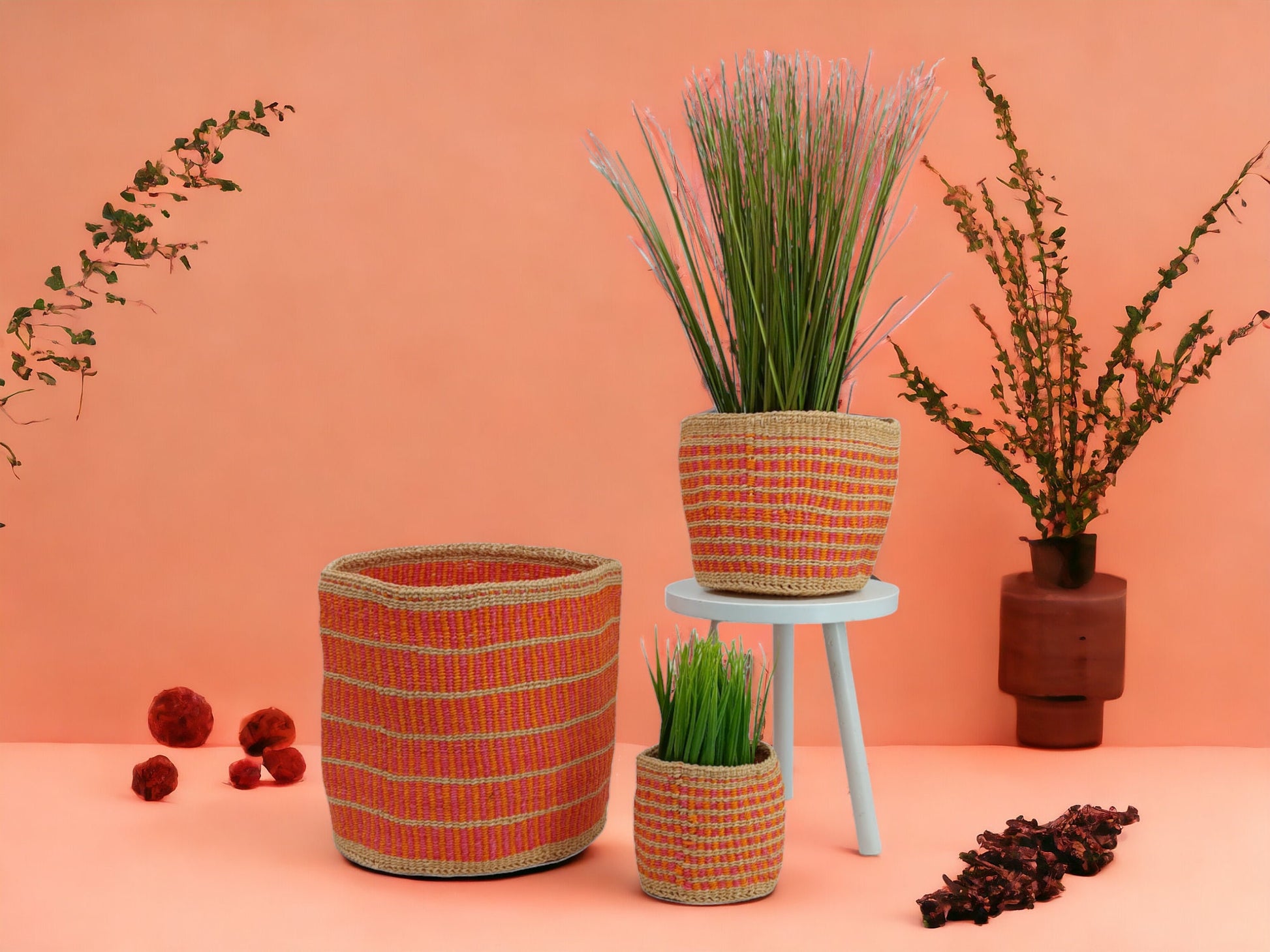 Woven Basket Planter: Colorful Boho Decor, Handwoven Sisal
