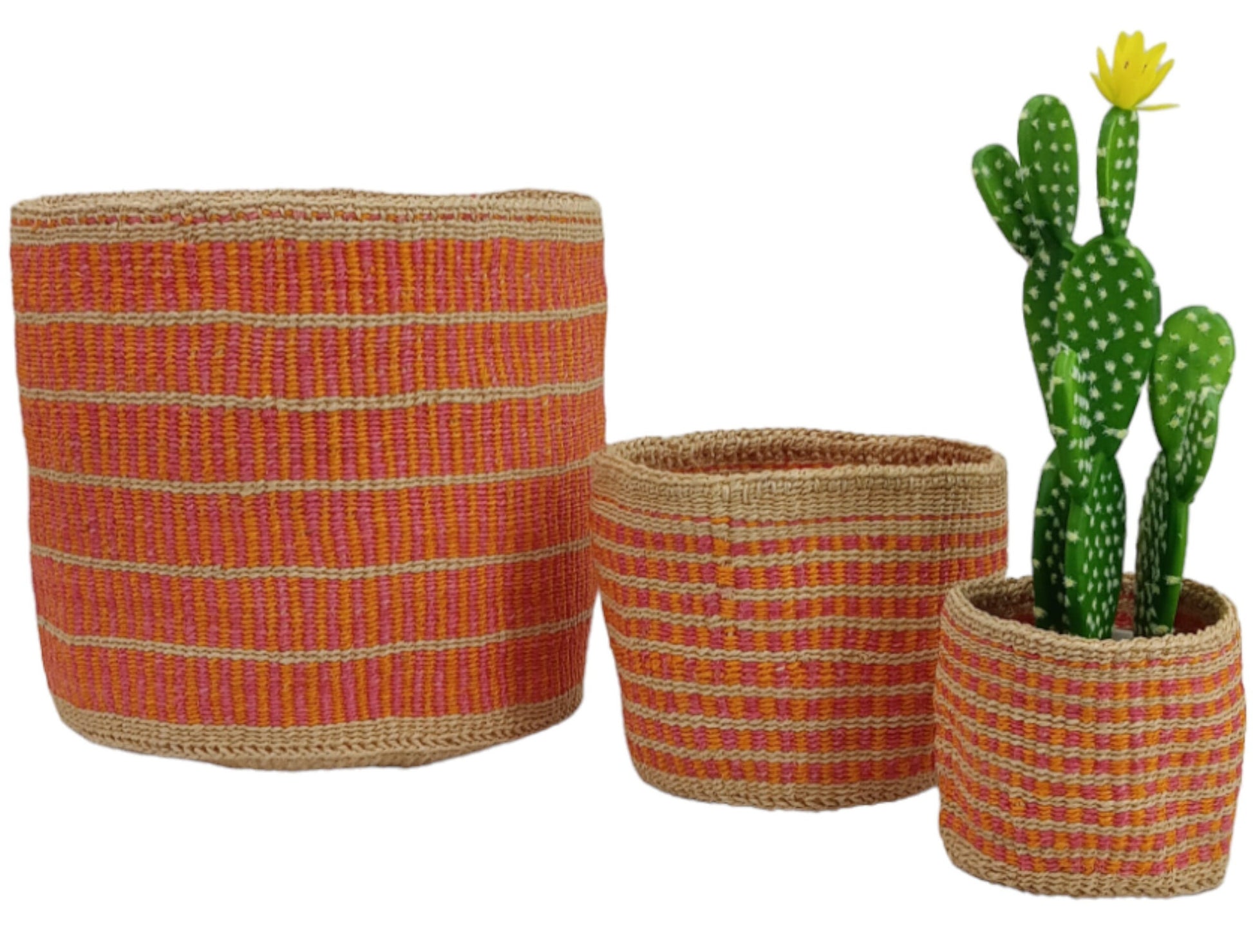 Woven Basket Planter: Colorful Boho Decor, Handwoven Sisal