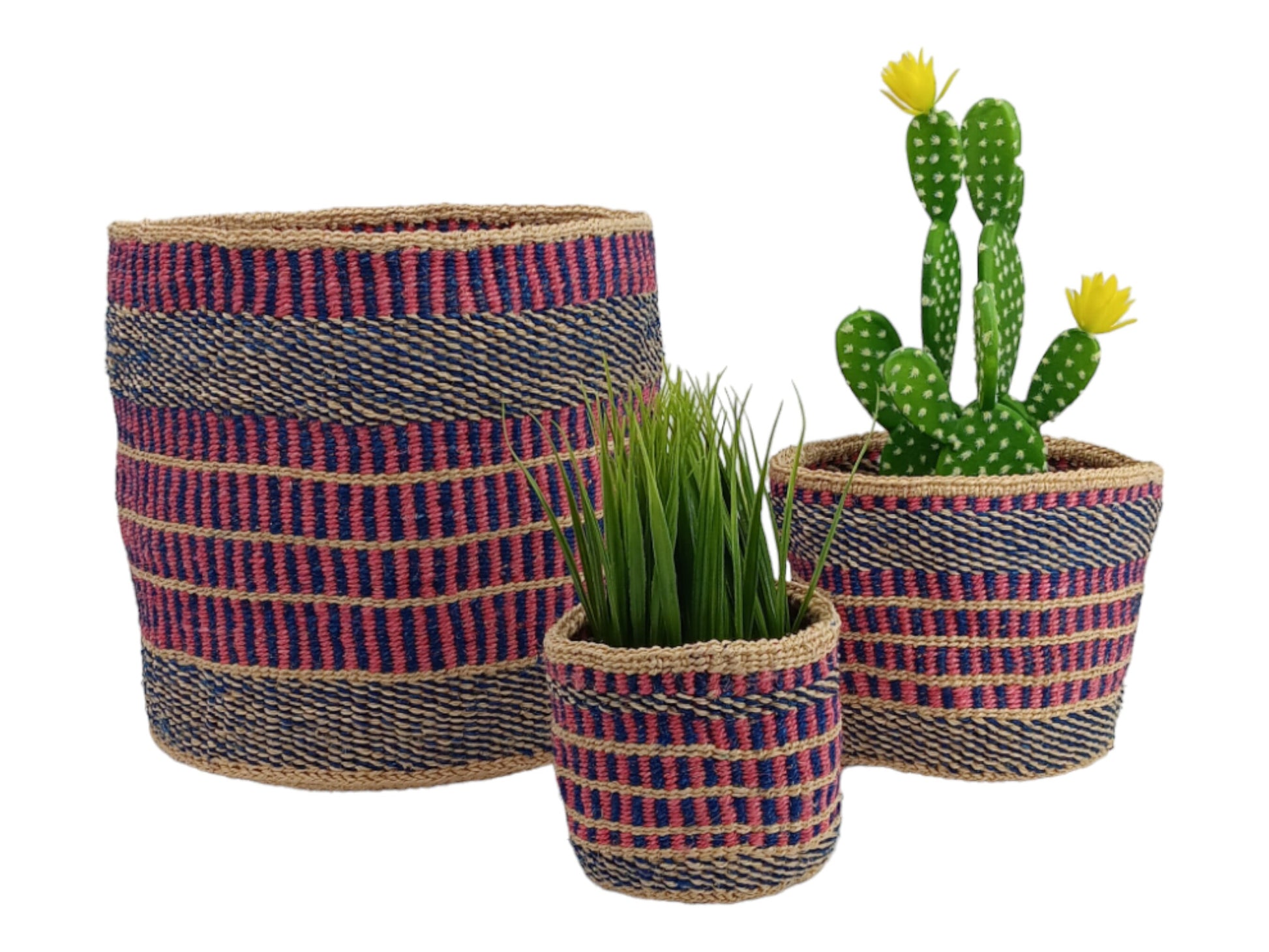 Woven Sisal Basket Planter: Colorful Rustic Home Decor