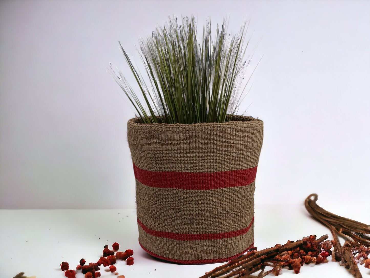 Woven Sisal Basket Planter: Colorful African Storage Basket