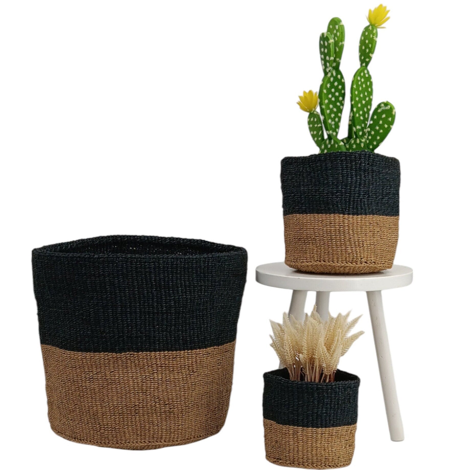 Handwoven Sisal Basket Planter: African Storage Basket