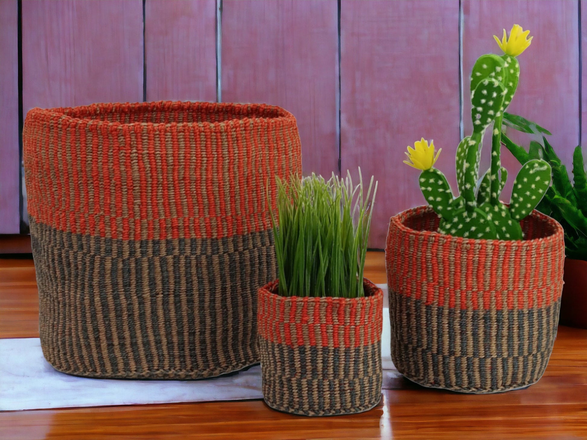 Handwoven Sisal Basket: African Storage, Plant Pot, Minimalist Decor