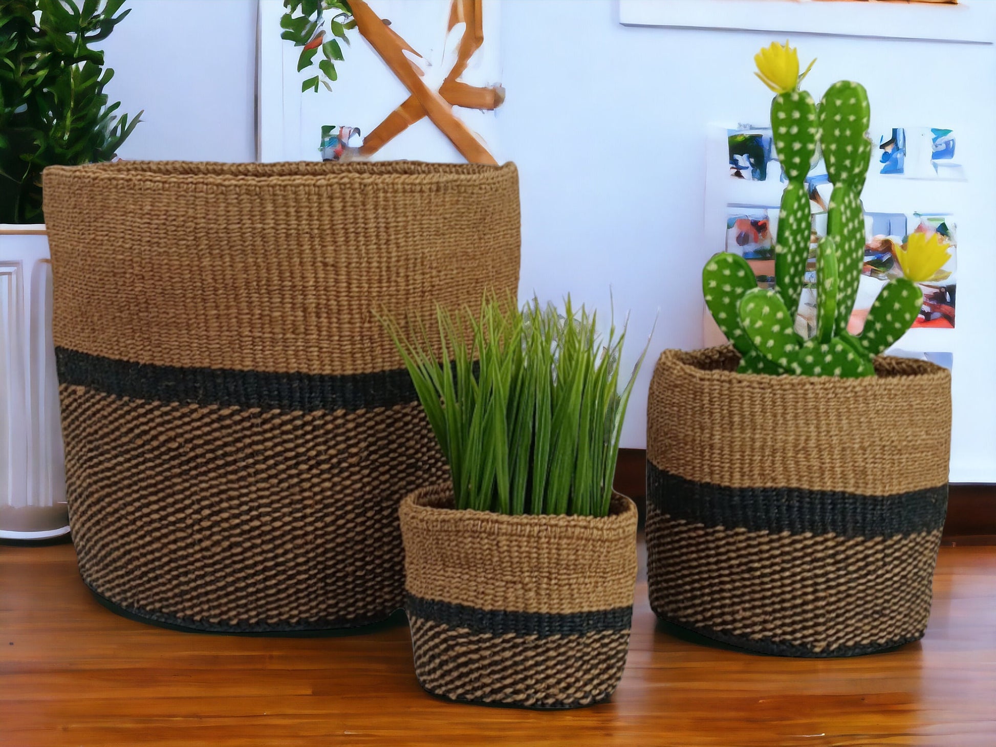 African Woven Basket: Sisal Plant Pot, Storage Basket