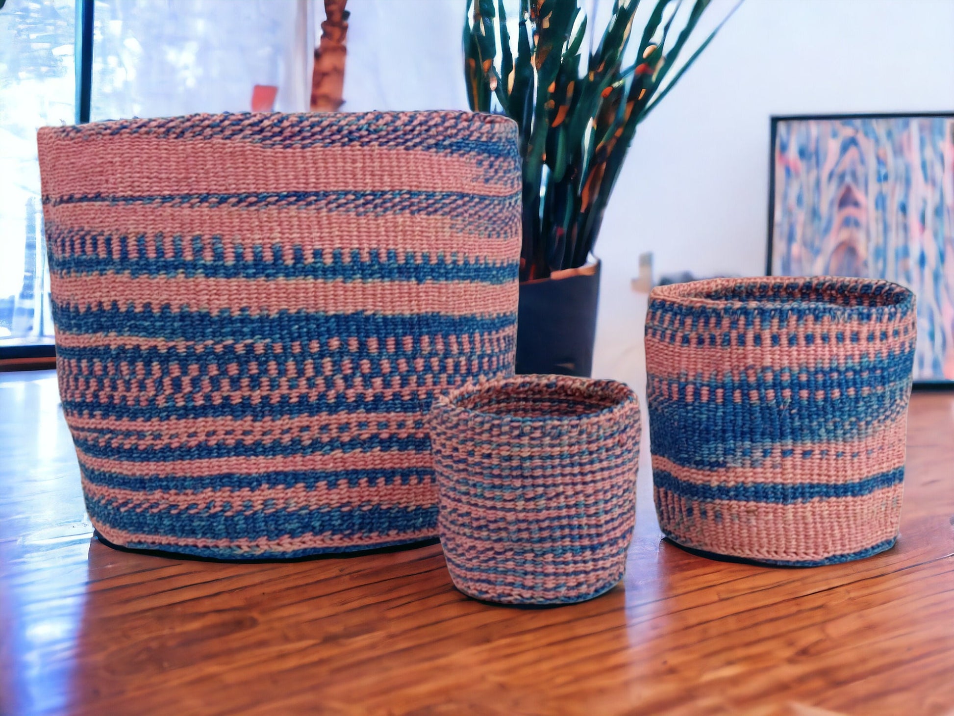 Woven Plant Basket: Handwoven Sisal Planter, African Storage Basket