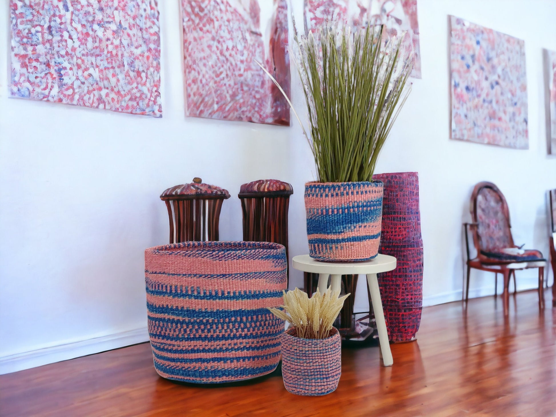 Woven Plant Basket: Handwoven Sisal Planter, African Storage Basket