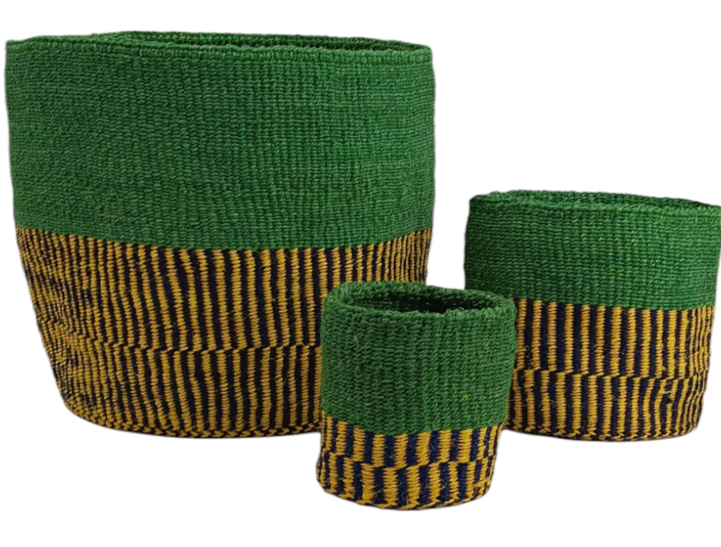 Handwoven African Sisal Basket Planter: Green Boho Decor