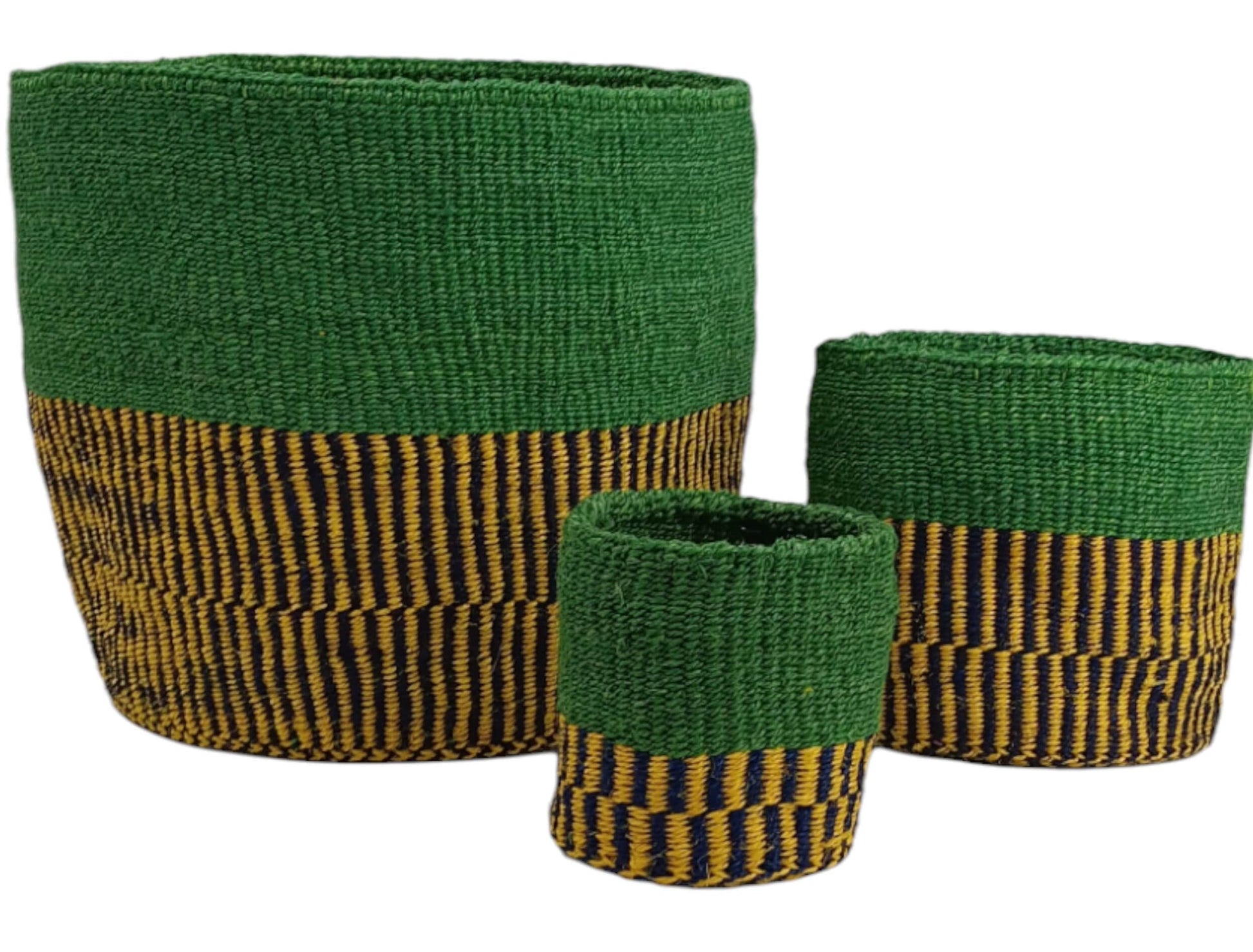 Handwoven African Sisal Basket Planter: Green Boho Decor