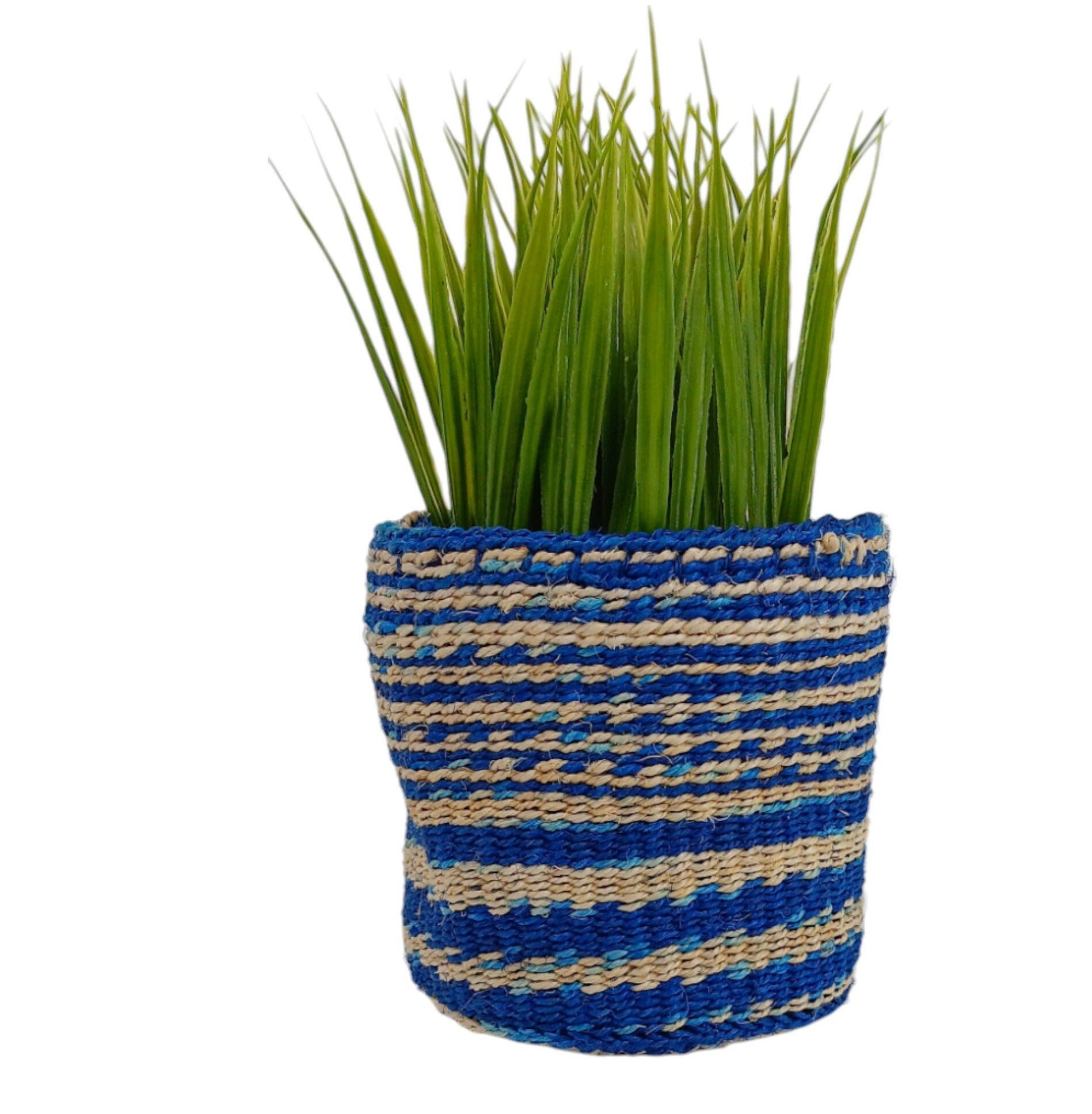 Blue Woven Basket Planter: African Sisal Basket Decor