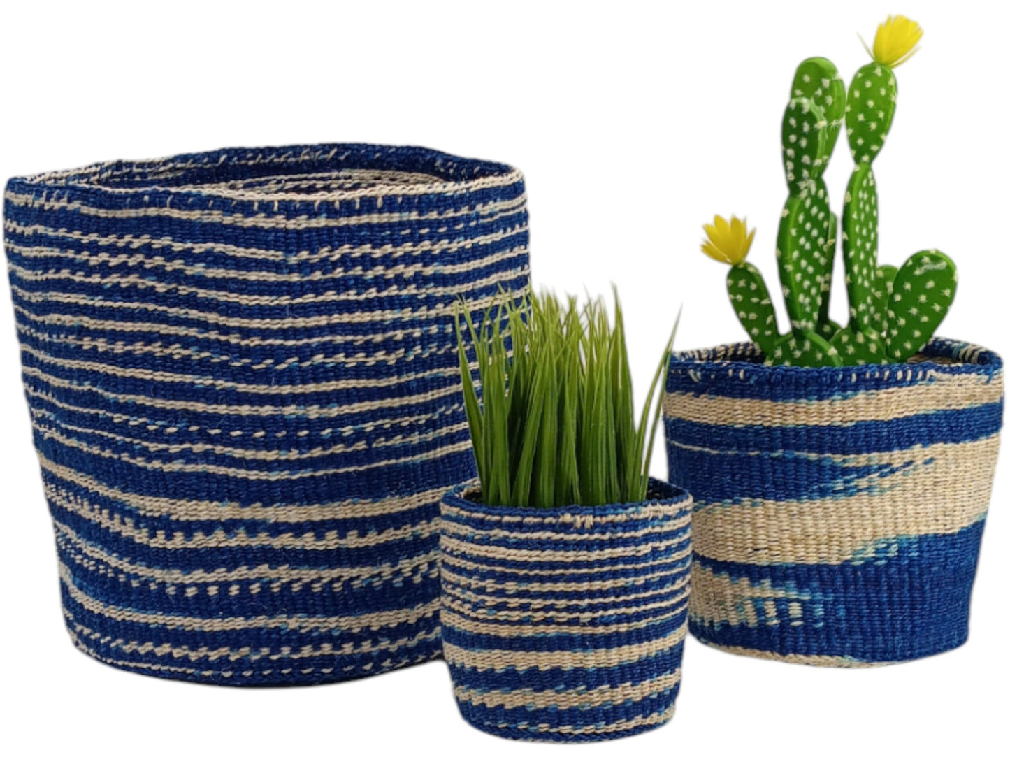 Blue Woven Basket Planter: African Sisal Basket Decor