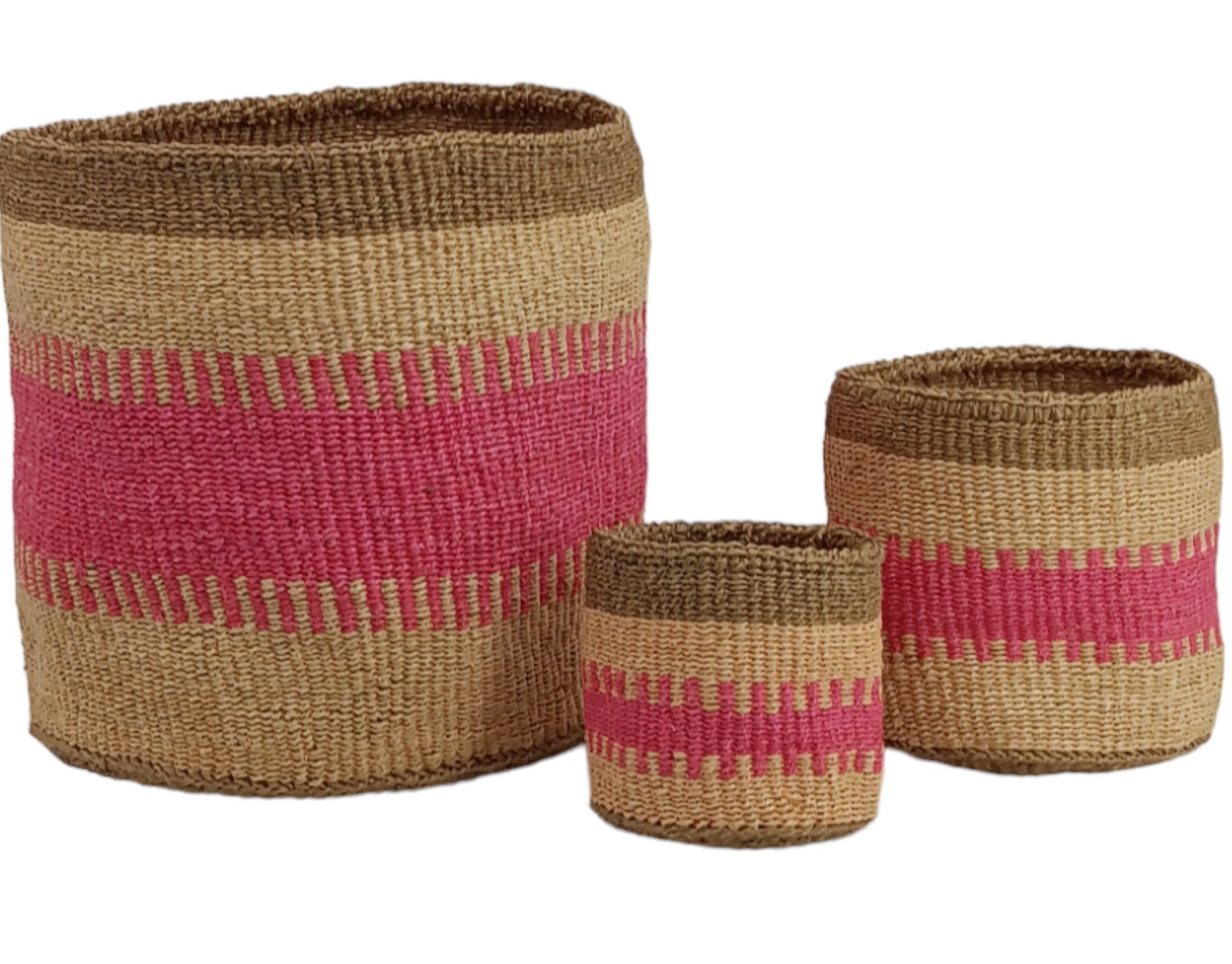 Handwoven Sisal Basket: African Woven Planter, Pink Decor