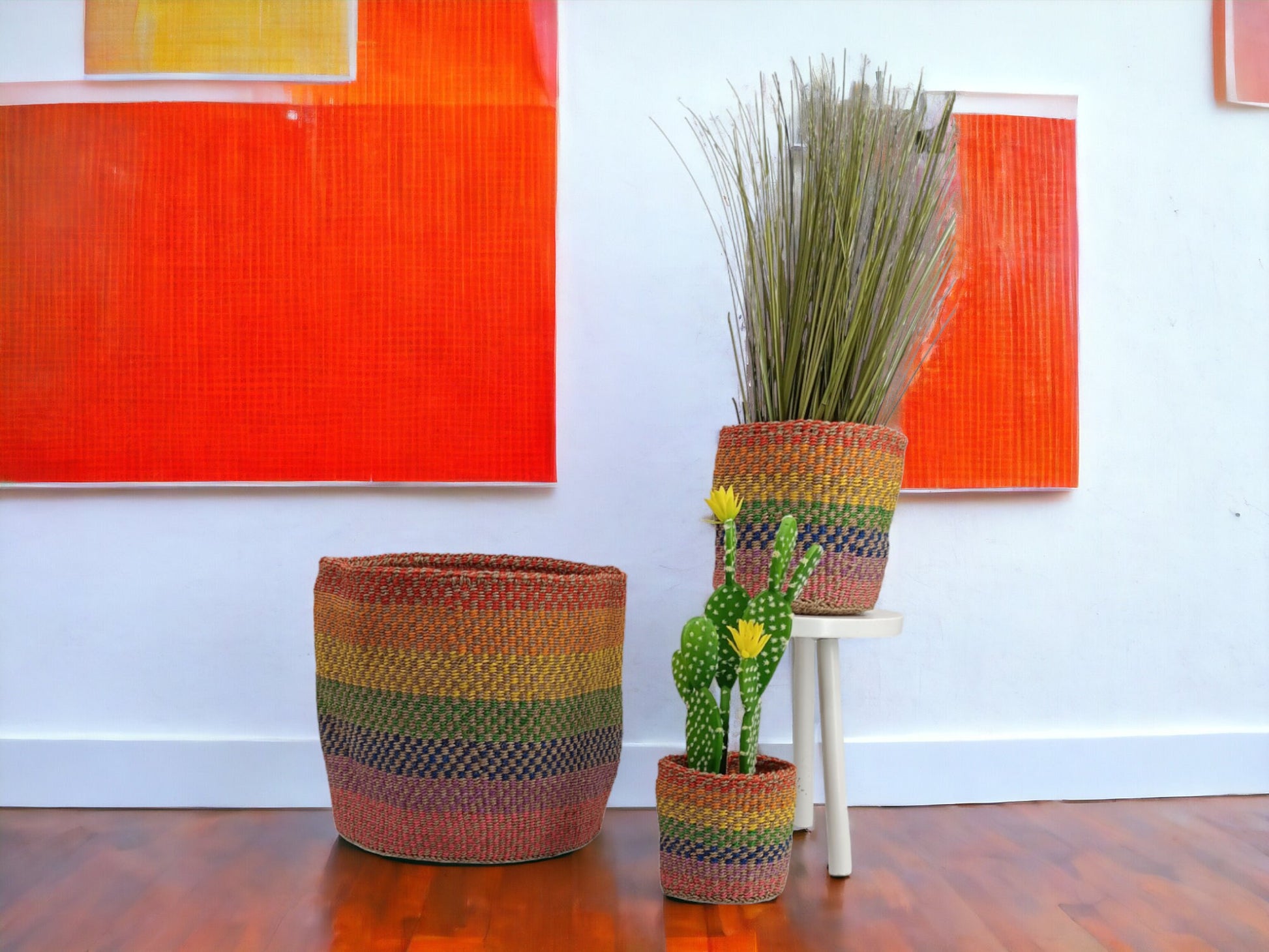 Woven Basket Planter: Colorful Sisal, Handwoven Kenyan Decor