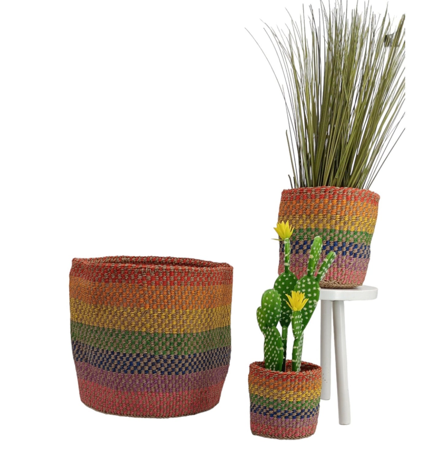 Woven Basket Planter: Colorful Sisal, Handwoven Kenyan Decor