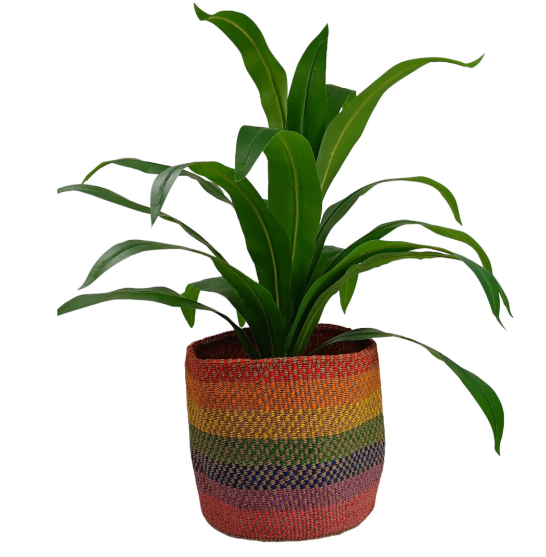 Woven Basket Planter: Colorful Sisal, Handwoven Kenyan Decor