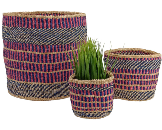Woven Sisal Basket Planter: Colorful Rustic Home Decor