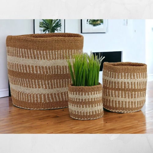 Handwoven Sisal Plant Basket: African Woven Storage Basket