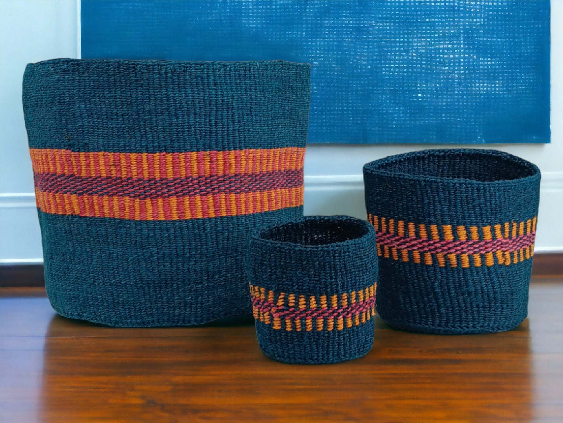 Colorful Woven Basket Planter: Round African Sisal Basket