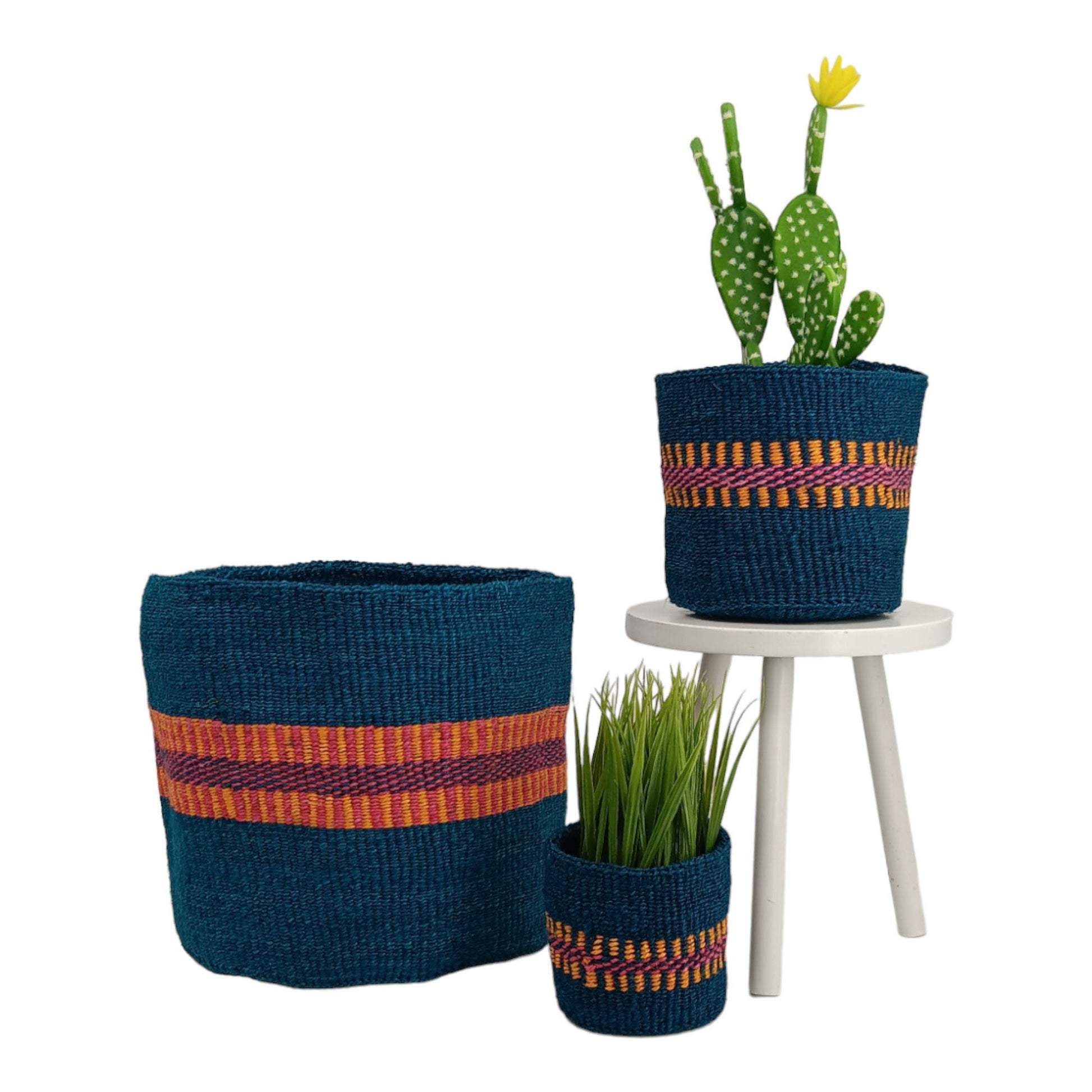 Colorful Woven Basket Planter: Round African Sisal Basket
