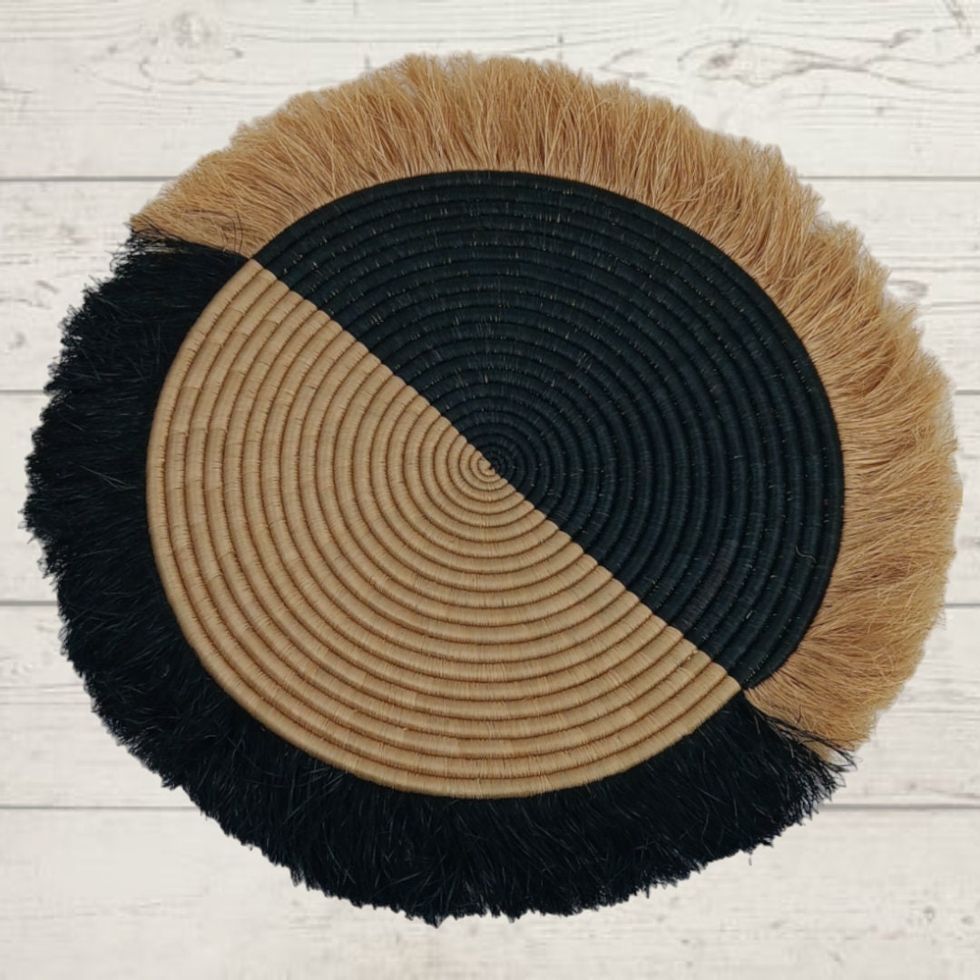 Large Fringed Wall Basket: Handwoven African Decor (18-20 Inches)