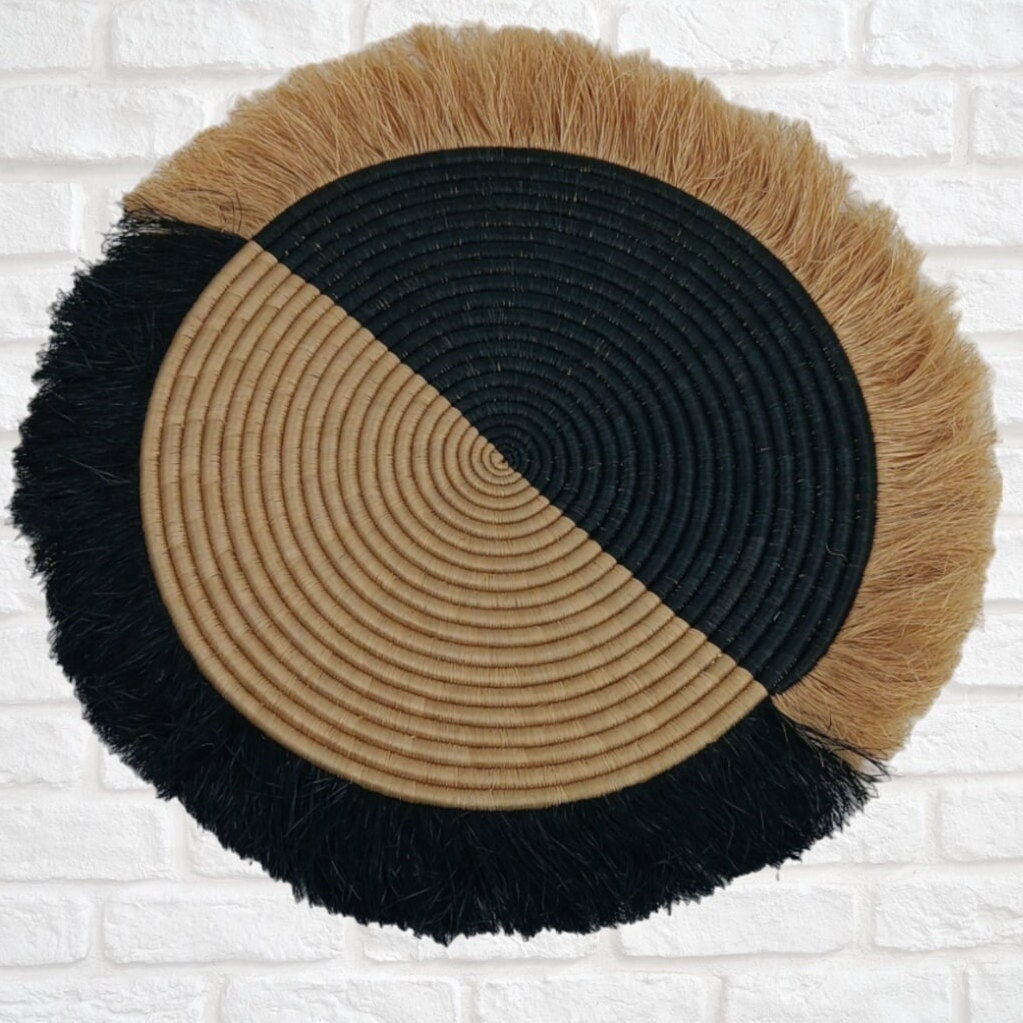 Large Fringed Wall Basket: Handwoven African Decor (18-20 Inches)