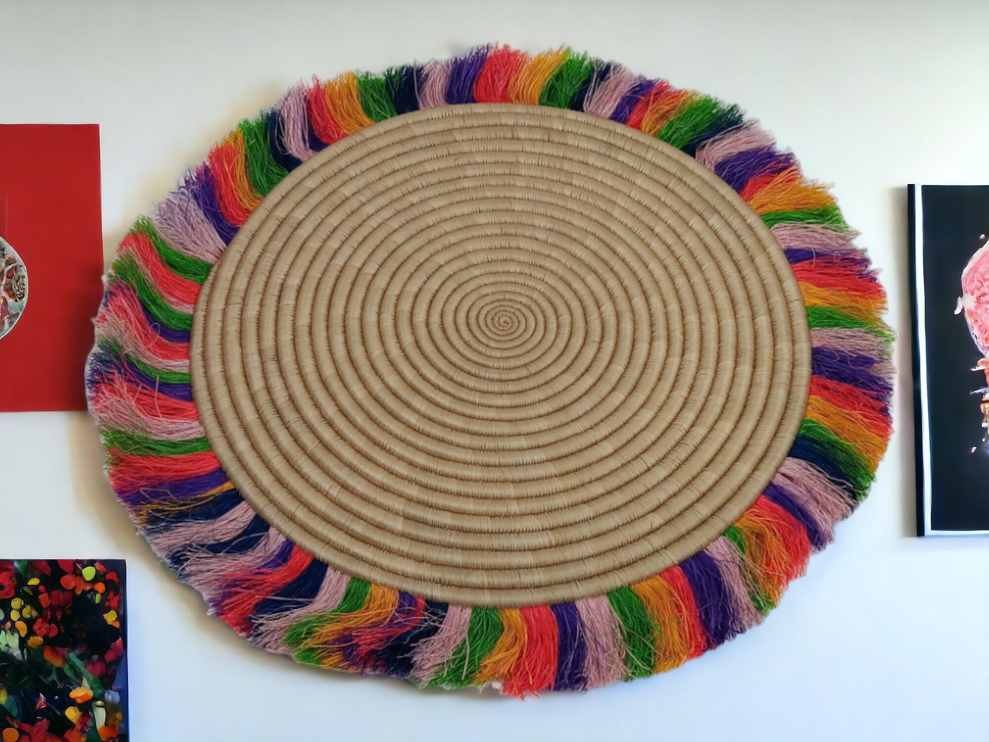 Rainbow Fringed Woven Wall Basket: Large African Decor (18-20 Inches)
