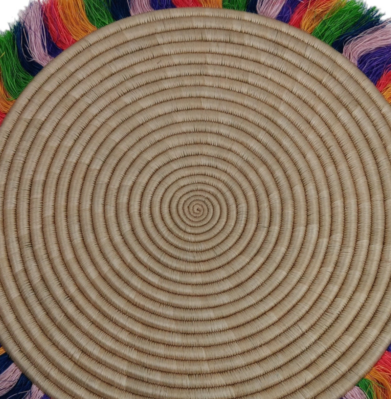 Rainbow Fringed Woven Wall Basket: Large African Decor (18-20 Inches)