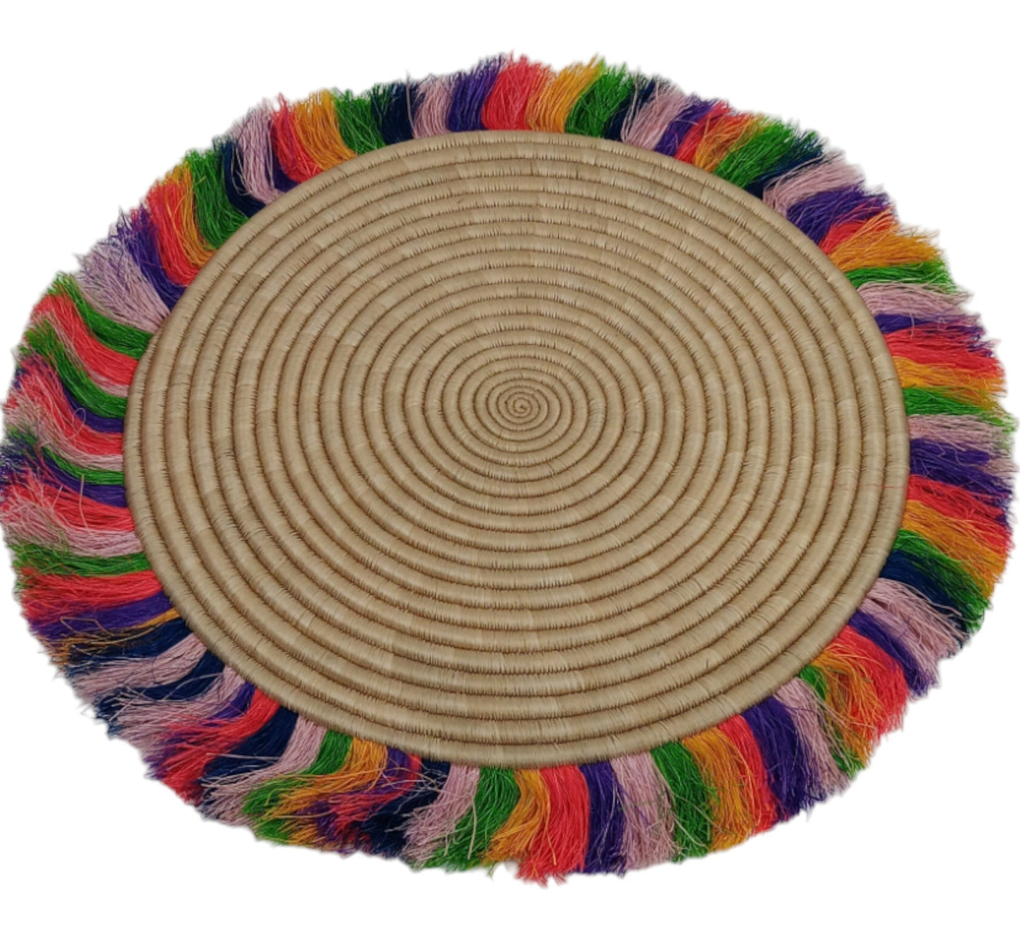 Rainbow Fringed Woven Wall Basket: Large African Decor (18-20 Inches)