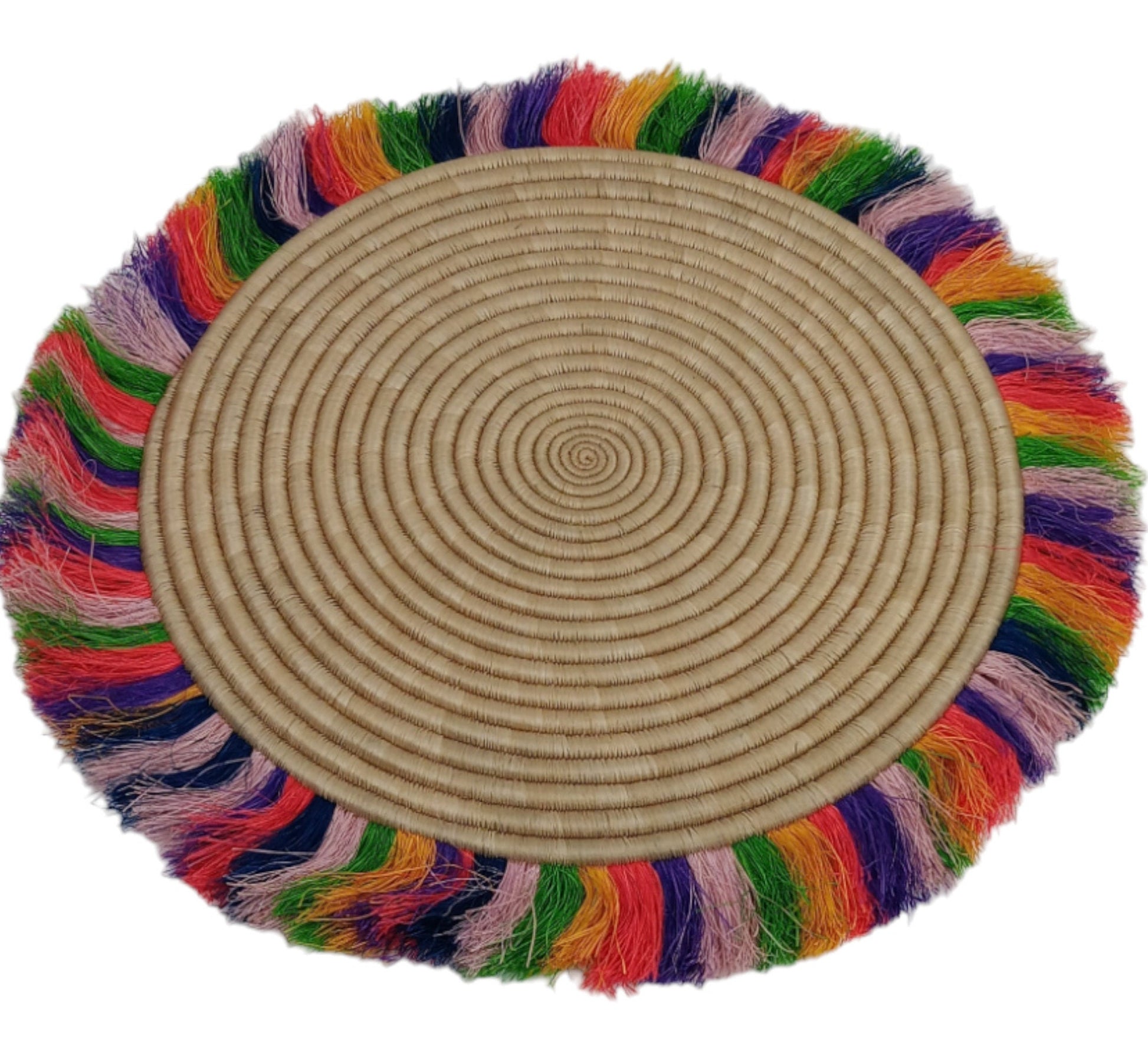 Rainbow Fringed Woven Wall Basket: Large African Decor (18-20 Inches)